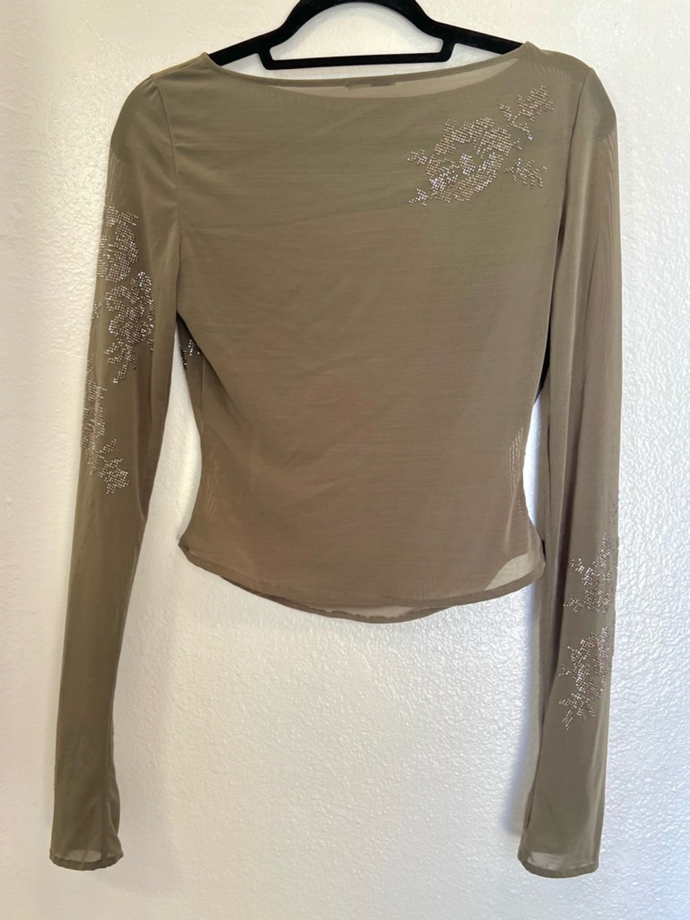House of CB Angelique olive green sheer crystallized top Long-Sleeve - Picture 10 of 10